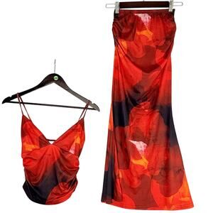 SHEIN Red & Black Abstract 2-Piece Tank & Maxi Mermaid Skirt XS